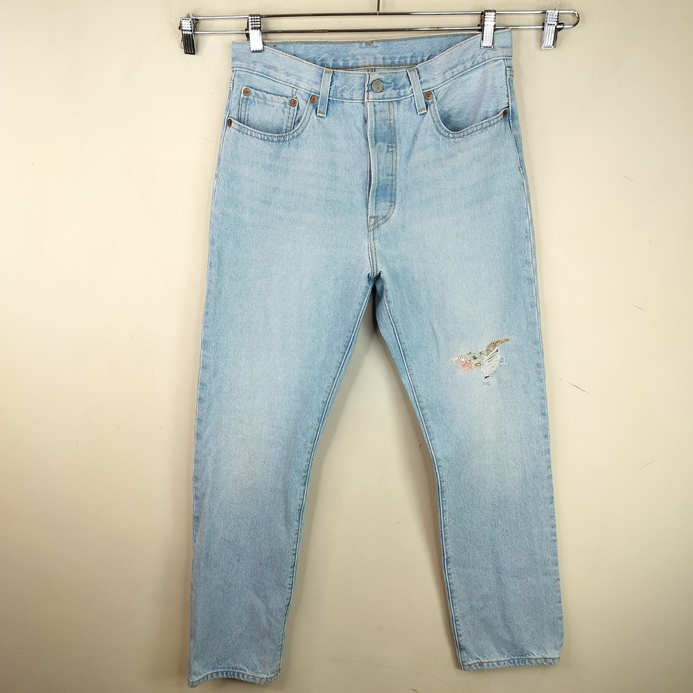 Levi's 501 150th Anniversary Jeans Floral‎ Embroidered 29 Women's Distressed